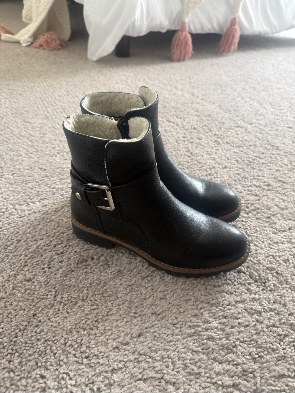 Nautica Black Faux Leather Ankle Boots with Buckle